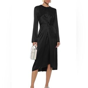 Vince Black Silk Twist Pleat Front Long Sleeve Dress